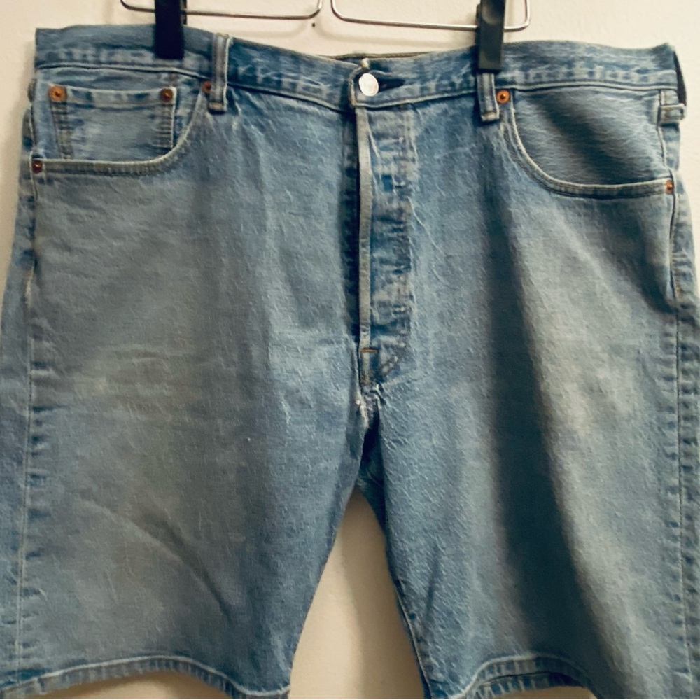 Levi's Blue Jean Shorts with Frayed Hem and Distressed Details